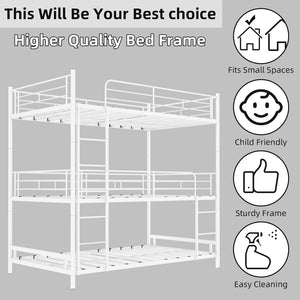English Elm Heavy-duty Triple Bunk Bed Steel Frame with Full Guardrails and Dual Ladders White W1935S00006
