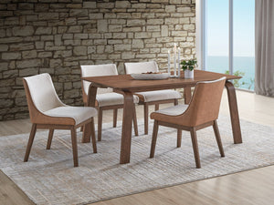 English Elm Contemporary High Gloss Dining Table Seats Six Smooth Easy-Clean Engineered Wood Veneer Surface Walnut 67 L x 40 W x 5 H B2741S00282