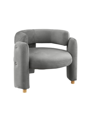 English Elm Accent Chair with Hollow Backrest for Ergonomic Support, Solid Wood Frame, Stylish Fabric Upholstery Grey W1420P194057