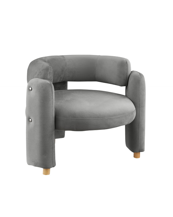 English Elm Accent Chair with Hollow Backrest for Ergonomic Support, Solid Wood Frame, Stylish Fabric Upholstery Grey W1420P194057