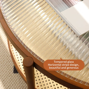 English Elm Modern Farmhouse Round Coffee Table Set - Stylish Nesting Wooden & Glass Design For Living Spaces W2105P210284