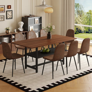 English Elm Table Set With 71" Walnut Grain Dining Table & 8 Brown Techno-Fabric Chairs – Modern Style Upgrade! W1151S04291-GIGA