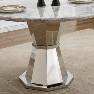 English Elm 47" Round Marble Dining Table - Stylish Faux Marble Top & Durable Stainless Steel Base For Any Space W3456S00004