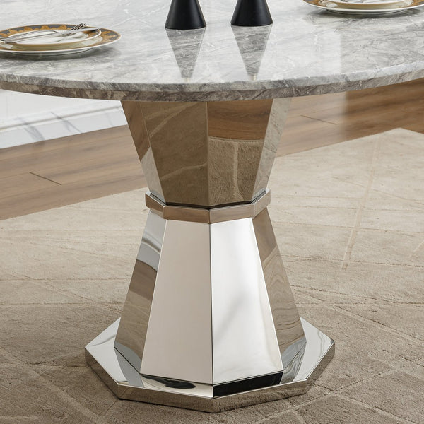 English Elm 47" Round Marble Dining Table - Stylish Faux Marble Top & Durable Stainless Steel Base For Any Space W3456S00004
