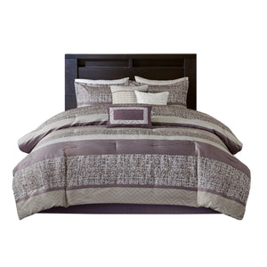 English Elm 7 Jacquard Comforter Set King with Striped Motif, Beige Reverse, Embroidered Decorative Pillows, Machine Washable Purple 18.5 L x 14.17 W x 11.81 H B03597201