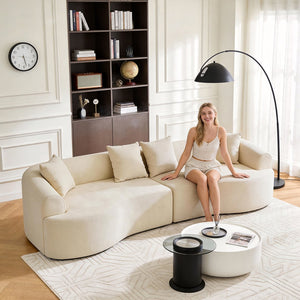 English Elm Curved Chenille Modular Sectional Sofa Boneless High-density Foam for Apartment Living White W3728S00007