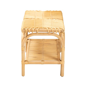 English Elm Braided Rattan Lift Top Storage Bench Mahogany Frame Coastal Boho Entryway Chest B2750P467676