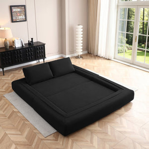 English Elm 81'' Corduroy Floor Sofa Convertible Loveseat Futon Sleeper with Foam Fill and Pillows Black W1117P459730