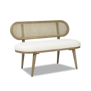 English Elm Jennifer Taylor Home - Havana 42" Cane Rattan Upholstered Bench Settee in Ivory Boucle — Eco Rubberwood, 400lb Capacity, Cozy Upholstery B2719P238287