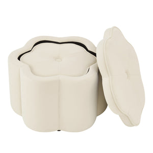 English Elm Set of 2 Flower Petal Velvet Storage Ottomans Sculptural Nesting Seating for Living Room Cream W2186P440352