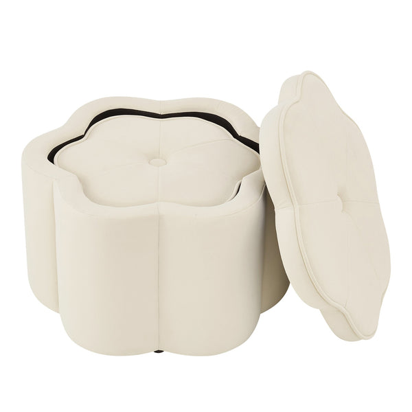 English Elm Set of 2 Flower Petal Velvet Storage Ottomans Sculptural Nesting Seating for Living Room Cream W2186P440352