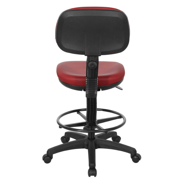 OSP Home Furnishings Sculptured Ergonomic Drafting Chair with Vinyl Upholstery for Studio and Lab Workspaces Dillon Lipstick DC517V-R100