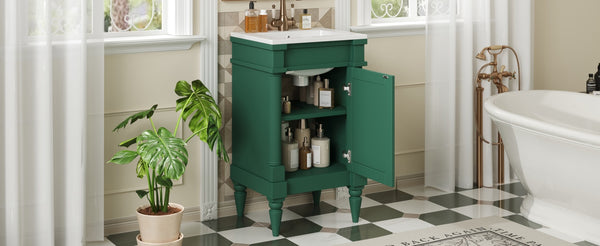 English Elm 18-Inch Modern Bathroom Vanity with Sink Compact Retro Design Durable MDF & Solid Wood Legs Storage-Friendly Green N710P257401F
