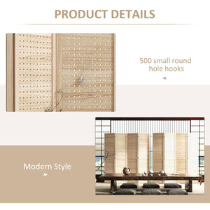 English Elm Homcom 4 Panel Wood Room Divider, 5.6' Tall Folding Privacy Screen With 500 Hook Holes For Decor W2225P217281