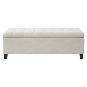 English Elm Upholstered Boucle Storage Bench Flip Top Lid Rubberwood Legs Bedroom Entryway Seating Beige N779P395018B