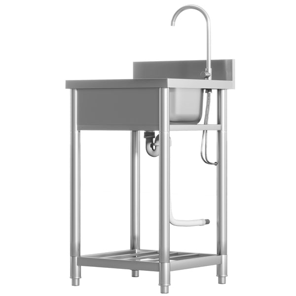 English Elm HOMCOM Stainless Steel Outdoor Utility Sink with Deep Basin, Hot/Cold Faucet & Lower Shelf, 22" W2225P217249