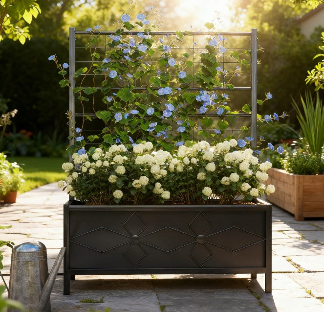 English Elm Garden Galvanized Steel Raised Planter with Integrated Trellis for Climbing Vines Outdoors T3971P422586