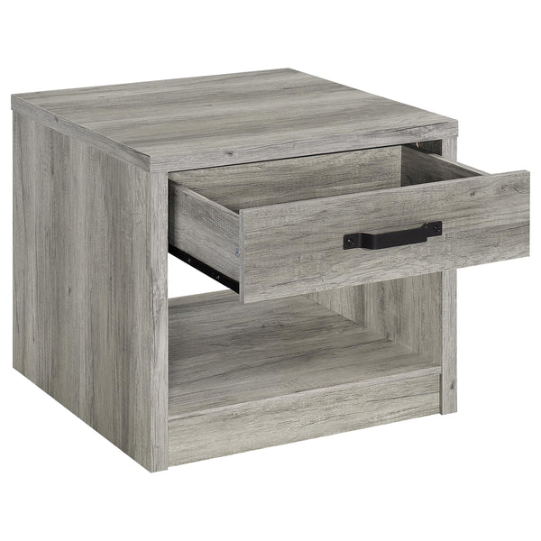 English Elm Nuberg Driftwood Gray End Table with Drawer and Open Shelf for Living Room B062P441289