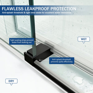 English Elm 56" Frameless Sliding Shower Door Tempered Glass Matte Black Soft Close Modern Bath W1573104180