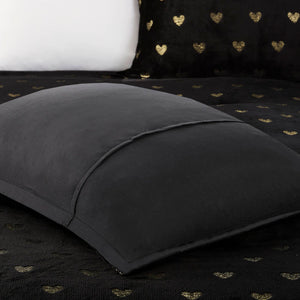 English Elm 4 Pcs Luxurious Black/Gold Metallic Plush Comforter Set With Decorative Pillow For Full/Queen Beds B035P319892