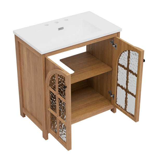 English Elm Christopher Knight Home® - 30 Inches Vintage Rustic Bathroom Vanity With Ceramic Sink, Soft-Closing Doors & Antique Bronze Pulls N817P299512N