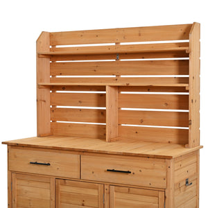 English Elm (assembly Video) Topmax Solid Fir Outdoor Potting Bench Grill Cart with Hutch Storage Natural Wood N717P404333A