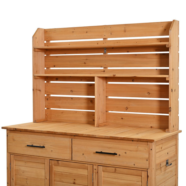 English Elm (assembly Video) Topmax Solid Fir Outdoor Potting Bench Grill Cart with Hutch Storage Natural Wood N717P404333A