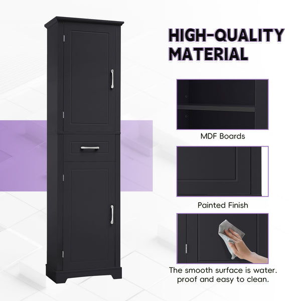 English Elm Tall Bathroom Storage Cabinet with Slim Profile, Adjustable Shelves, Anti-Tip Safety & Painted MDF Finish Black N725P246463B
