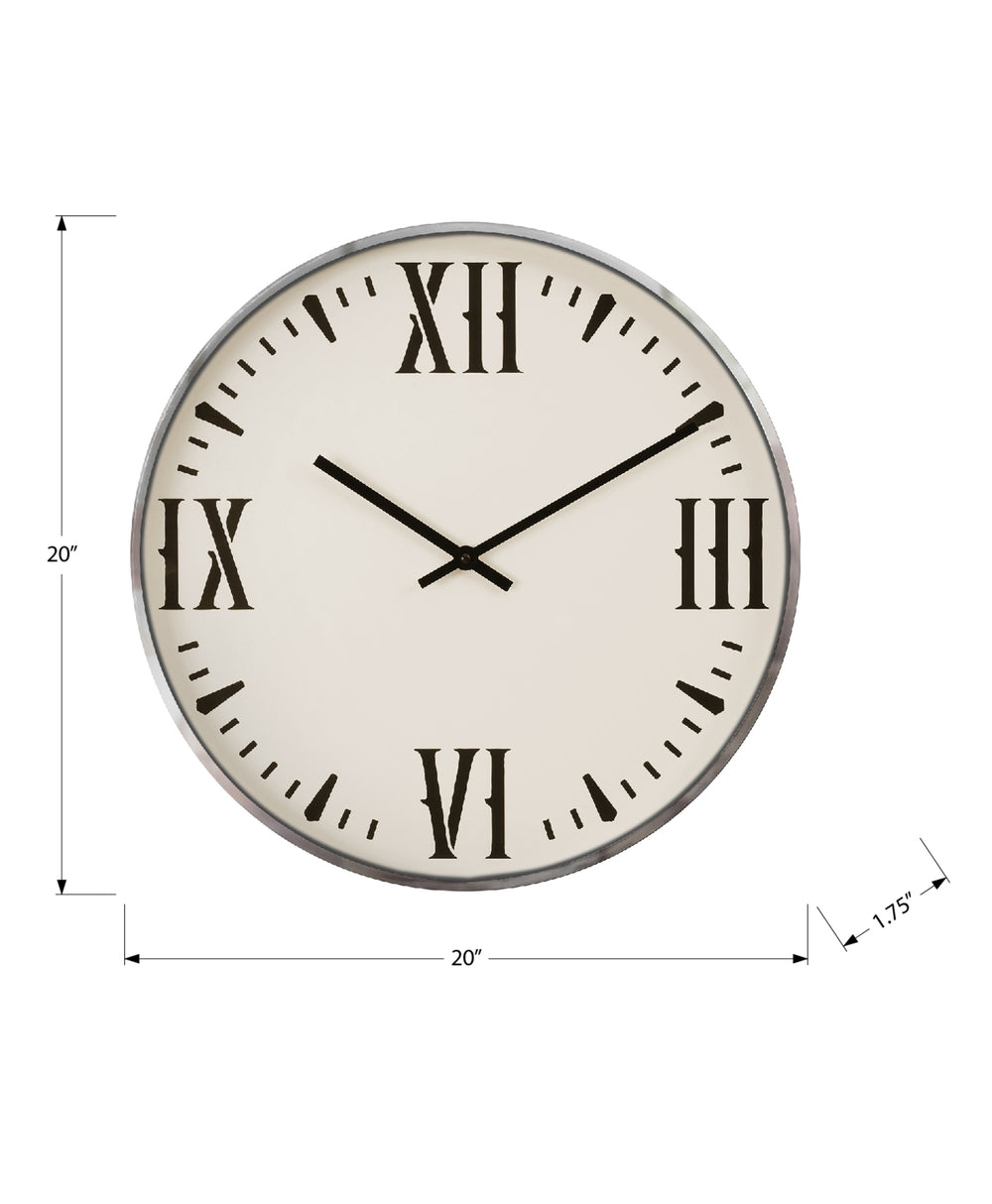 English Elm Clocks, Modern 20" Round Wall Clock With Black Roman Numerals On White Face - Quartz Quiet Mechanism B2710P287089