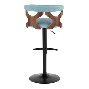 English Elm Gardenia Adjustable Barstool Set Of 2 - Modern Teal Fabric, Walnut Wood & Black Metal Swivel Stools B202S00857