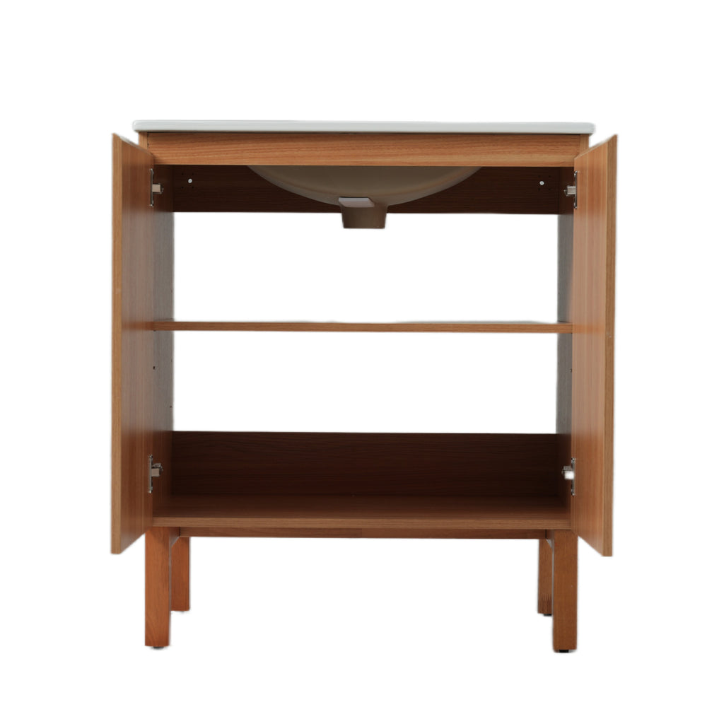 English Elm Christopher Knight Home® - 30" Modern Bathroom Vanity with Ceramic Sink, Natural Wood Grain, 45° Handle, Soft-Close, Ample Storage N817P245325N