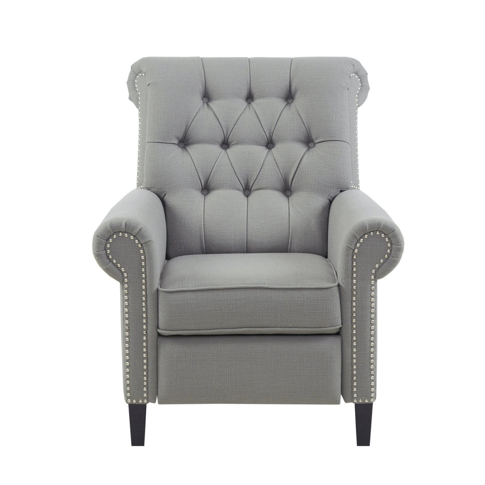 JLA Home Madison Park - Upholstered Aidan Push-Back Recliner Chair in Grey with Button-Tufted Back, Pewter Nailhead Trim & Plush Comfort MP103-0826