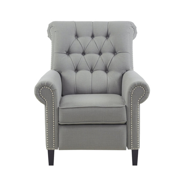 JLA Home Madison Park - Upholstered Aidan Push-Back Recliner Chair in Grey with Button-Tufted Back, Pewter Nailhead Trim & Plush Comfort MP103-0826