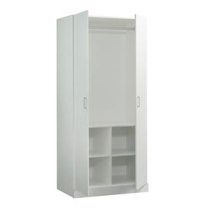 English Elm Wardrobe/Storage Cabinet White — Slim Engineered Wood Organizer with Concealed Doors & Adjustable Shelves B356P402594