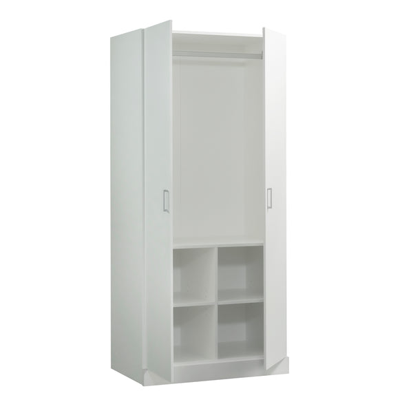 English Elm Wardrobe/Storage Cabinet White — Slim Engineered Wood Organizer with Concealed Doors & Adjustable Shelves B356P402594