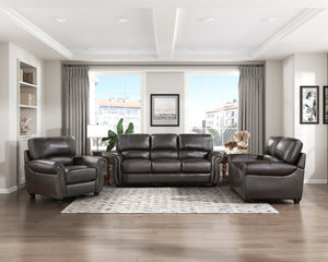 English Elm 1pc Top-grain Leather Accent Chair Rolled Arms Nailhead Trim Traditional Living Room B011P204075