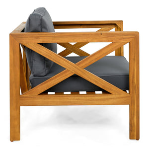 English Elm Christopher Knight Home® - Patio Conversation Set - Elegant Acacia Wood Chairs & Teak-Finish Side Table With Cushions, Outdoor Comfort N770P264304G_N770P313252L