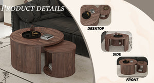 English Elm Round Nesting Coffee Tables Natural Wood Grain Scandinavian Set for Living Room W1727S00092
