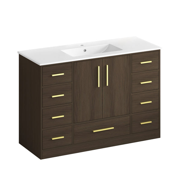 English Elm 48"dark Espresso Bathroom Vanity with 9 Drawers and Soft Close Cabinet Doors Dark Brown W3133S00024
