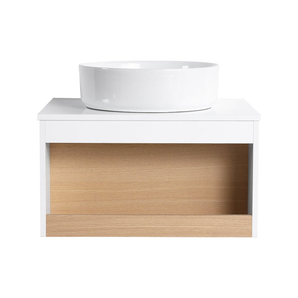 English Elm 24" Floating Oak Plywood Bathroom Vanity Set with Glossy Resin Sink Scandinavian Style W3450S00051