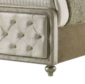 English Elm Lucienne Velvet Queen Bed with LED Headboard, Diamond-Tufted Design, Nailhead Trim Elegance Beige 88 L x 12 W x 5 H B2726S00339