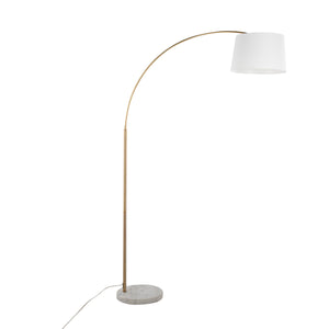 English Elm March Contemporary Floor Lamp: Elegant White Marble & Antique Brass Design With Linen Shade, 60W Bulb B202S01372