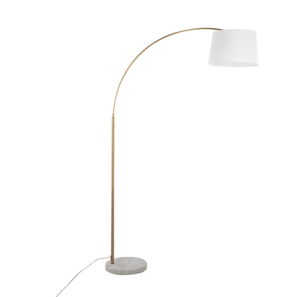 English Elm March Contemporary Floor Lamp: Elegant White Marble & Antique Brass Design With Linen Shade, 60W Bulb B202S01372