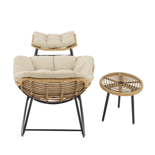 English Elm Benson 3-Piece Lounge Set Cream – Weatherproof PE Rattan, Tufted Cushions, Tempered Glass Table B365P397651