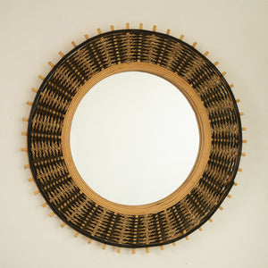 English Elm 23'' Echo Mirror Bamboo Round Wall Mirror with Handwoven Yellow & Black Hemp Rope Accent, Eco Chic Decor W2615P346485