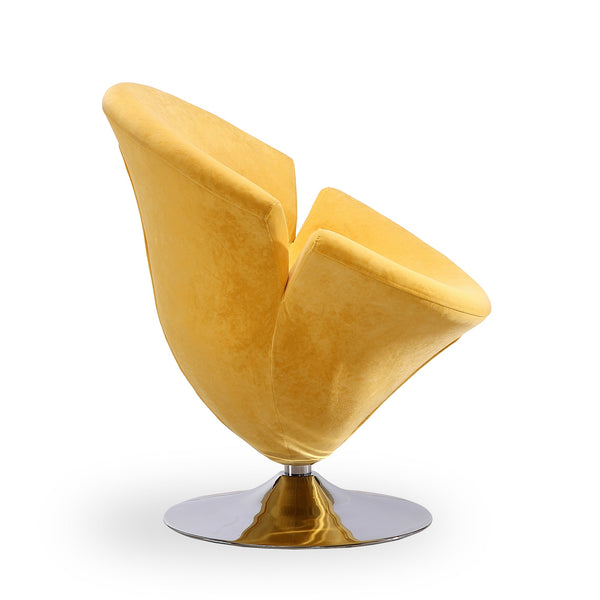 English Elm Tulip Velvet Swivel Lounge Chair — Yellow Velvet 360° Swivel, Chrome Base, Modern Tulip Design B365P398422