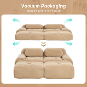 English Elm 2-seat Modular Corduroy Sofa Ergonomic Curved Design with Resilient Cushioning for Living Rooms Camel W714S01238