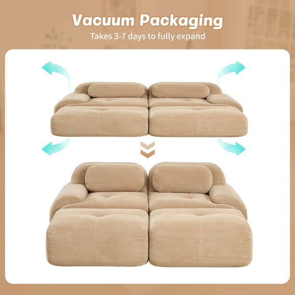 English Elm 2-seat Modular Corduroy Sofa Ergonomic Curved Design with Resilient Cushioning for Living Rooms Camel W714S01238