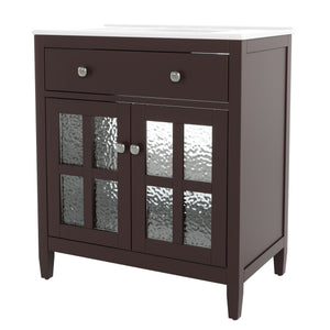 English Elm Christopher Knight Home® - 30" Bathroom Vanity with Ceramic Sink, Solid Wood Legs, Adjustable Shelf, Tip-Out Tray, Soft-Close Hinges, Silver Knobs, Moisture-Resistant Finish Dark Brown N817P286250D