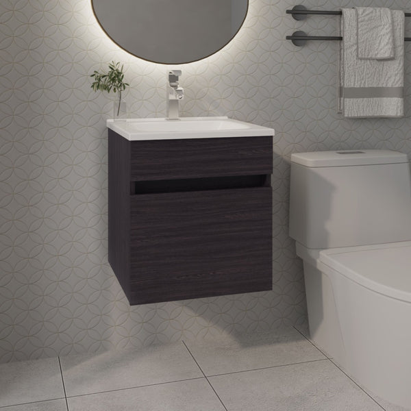 English Elm Wengue Floating Bathroom Vanity With Integrated Sink, Compact Design & Stylish Storage Solution B062P355656-GIGA